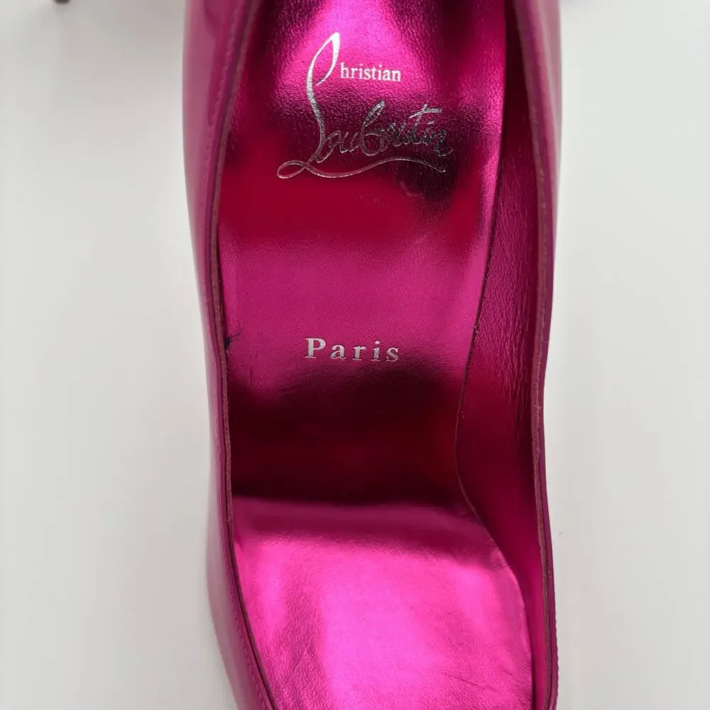 Christian Louboutin Kate 100 Pink Mirrored Leather High Heel Pumps Size EU 38